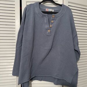 FP Beach Blue Button-Up Sweater